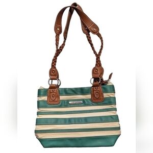 Stone Mountain Double Handle Shoulder Bag Canvas W/ Faux Leather